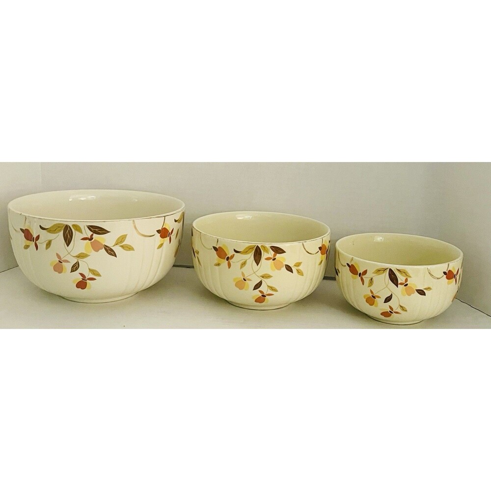 3 Piece Set vintage Hall's Superior Jewel Tea nesting mixing bowls Autumn Leaf
